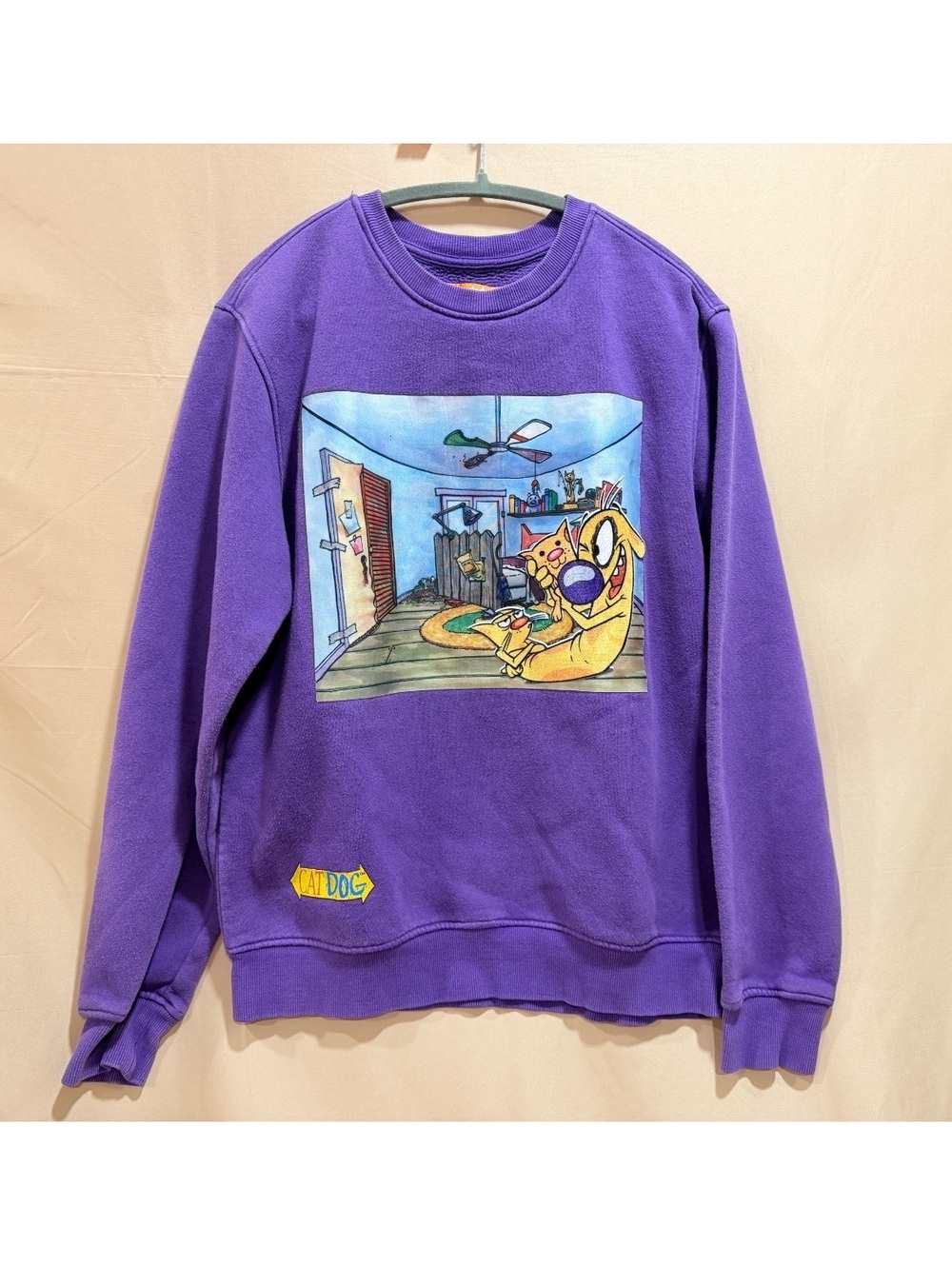 CatDog Vintage Purple Crewneck Sweatshirt with Cartoon Graphic